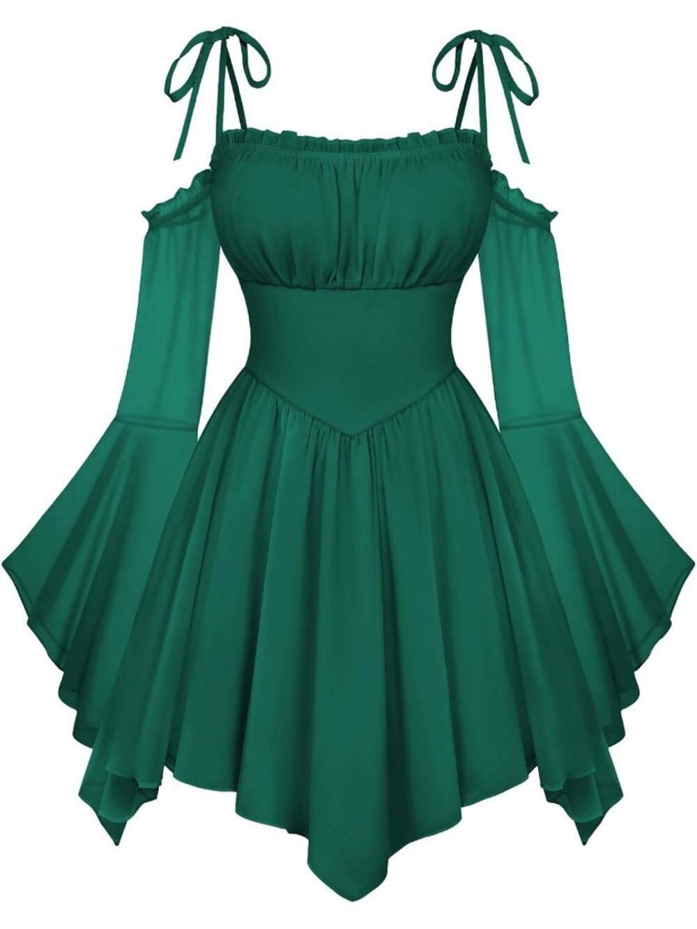 Women's Dark Green Off Shoulder Fairy A LINE Boho Corset With Pockets Dress